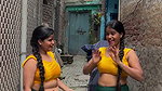desi twins hot boobs and navel in yellow green costume 2 2