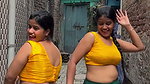 desi twins hot boobs and navel in yellow green costume 2 2