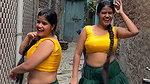 desi twins hot boobs and navel in yellow green costume 2 2