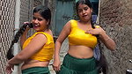 desi twins hot boobs and navel in yellow green costume 2 2