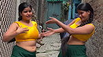 desi twins hot boobs and navel in yellow green costume 2 2