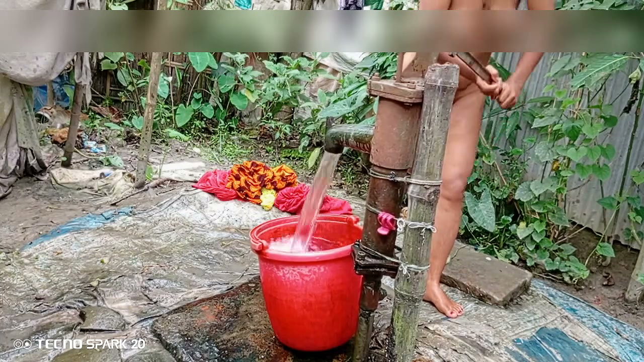 Refreshing Outdoor Bath in an Open Field