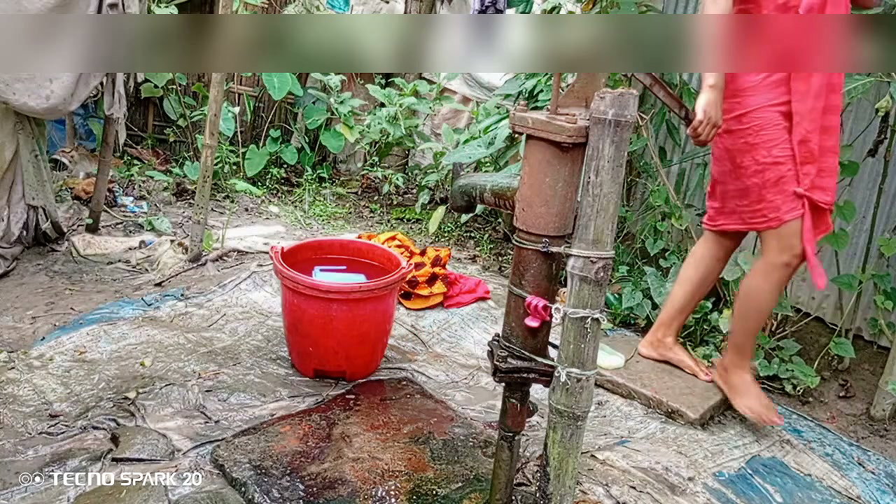 Refreshing Outdoor Bath in an Open Field