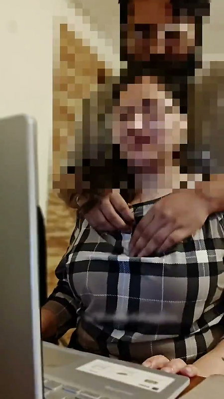 Playing With Wife Boobs While She is Working On Laptop 22
