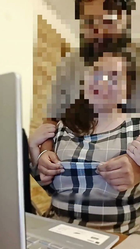 Playing With Wife Boobs While She is Working On Laptop 22