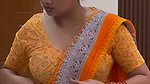 lady big deep navel in orange saree 22