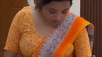 lady big deep navel in orange saree 22