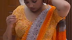 lady big deep navel in orange saree 22
