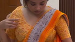 lady big deep navel in orange saree 22