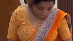 lady big deep navel in orange saree 22