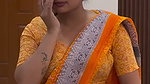 lady big deep navel in orange saree 22