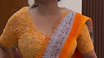 lady big deep navel in orange saree 22