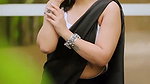 scaria sexy navel and boobs in white and black saree 22