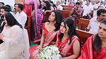 malayali girl sexy tummy cleavage in red saree 2 2