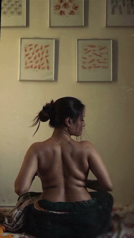dusk lady removing cloths and showing bare back 2 2