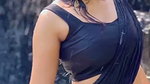 sexy sizzling navel,boob show in wet black saree 2 2