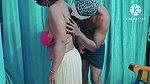 Hot girl romance with stranger in a public dress changing area and she did a great blow and take all his cum on her huge tits