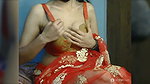 Wife in Red Saree showing her boobs