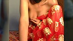 Wife in Red Saree showing her boobs