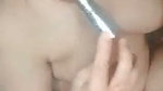 girl rubbing pussy with mackup brush