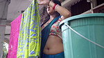 Chubby desi lady hot wide tummy and big open navel in blue saree 1
