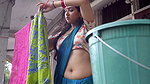 Chubby desi lady hot wide tummy and big open navel in blue saree 1
