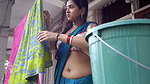 Chubby desi lady hot wide tummy and big open navel in blue saree 1