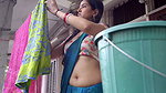 Chubby desi lady hot wide tummy and big open navel in blue saree 1