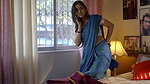 Chubby desi lady hot wide tummy and big open navel in blue saree 1