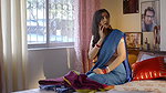 Chubby desi lady hot wide tummy and big open navel in blue saree 1