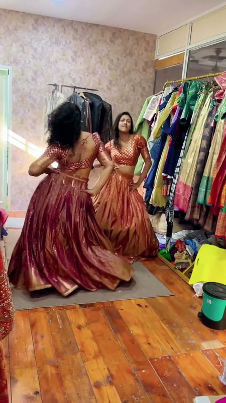 Insta influencer girls sexy dance in blouse & skirt