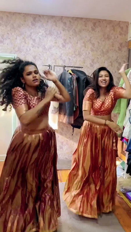 Insta influencer girls sexy dance in blouse & skirt