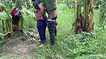 I see my aunty going towards the banana plantation, I followed her and hugged her and started fucking her in the plantation