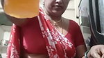 aunty in sexy blouse and saree drinking juice 2