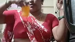 aunty in sexy blouse and saree drinking juice 2