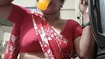 aunty in sexy blouse and saree drinking juice 2