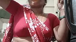 aunty in sexy blouse and saree drinking juice 2