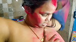 Holi Special; Stepdad Fucks Horny Stepdaughter in Bathroom with Red Gulal All Over Her Big Tits