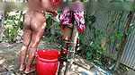 I fucked my village stepsister outside while she was taking a bath