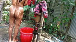 I fucked my village stepsister outside while she was taking a bath
