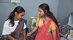 A couple of young babes teasing each other – Saree, Navel poked with painting brush 2