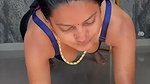 Desi girl open big boobs and clevage while workput in blue bra