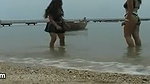 2 sexy Latina’s presenting latex fetish in the pool and on the beach