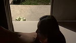 Outdoor with a beautiful girlfriend in front of the door of the room