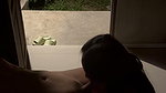 Outdoor with a beautiful girlfriend in front of the door of the room