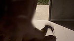 Outdoor with a beautiful girlfriend in front of the door of the room