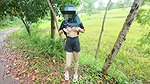 Thai Girl Walking Showing Along the Side of the Field Road in the Countryside Thai Outdoor Public