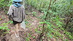 Thai girl walks and brags about picking mushrooms anyway, peeing in the forest Thai Voice