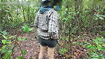 Thai girl walks and brags about picking mushrooms anyway, peeing in the forest Thai Voice