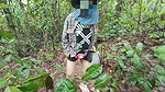 Thai girl walks and brags about picking mushrooms anyway, peeing in the forest Thai Voice